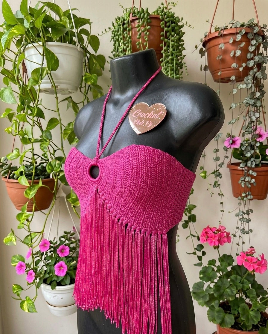 Top Cropped con Flecos – Fucsia