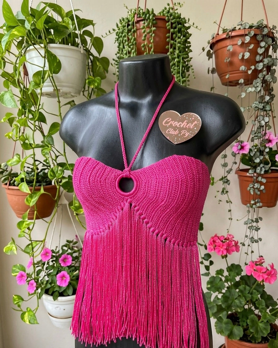 Top Cropped con Flecos – Fucsia